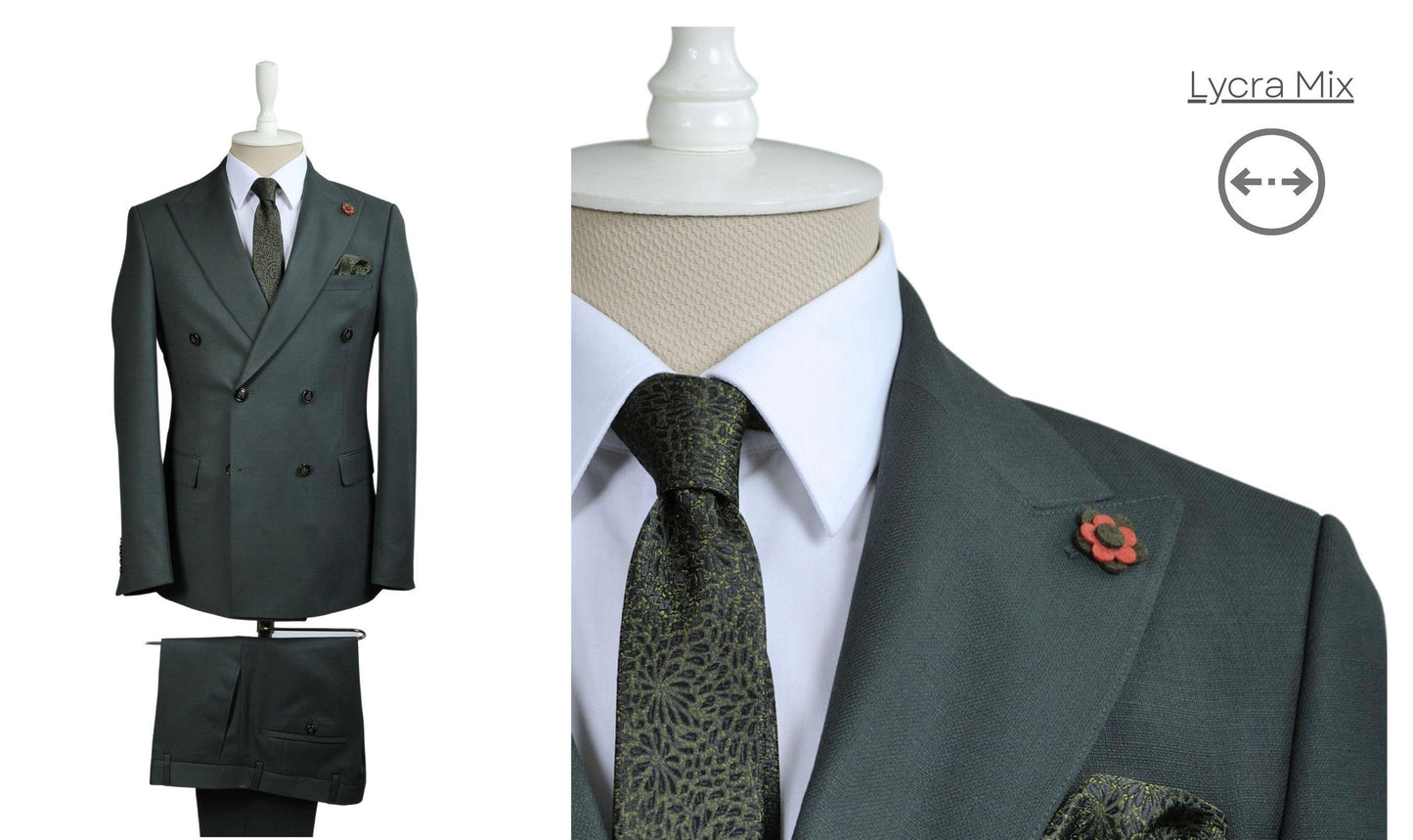 Double breasted green suit