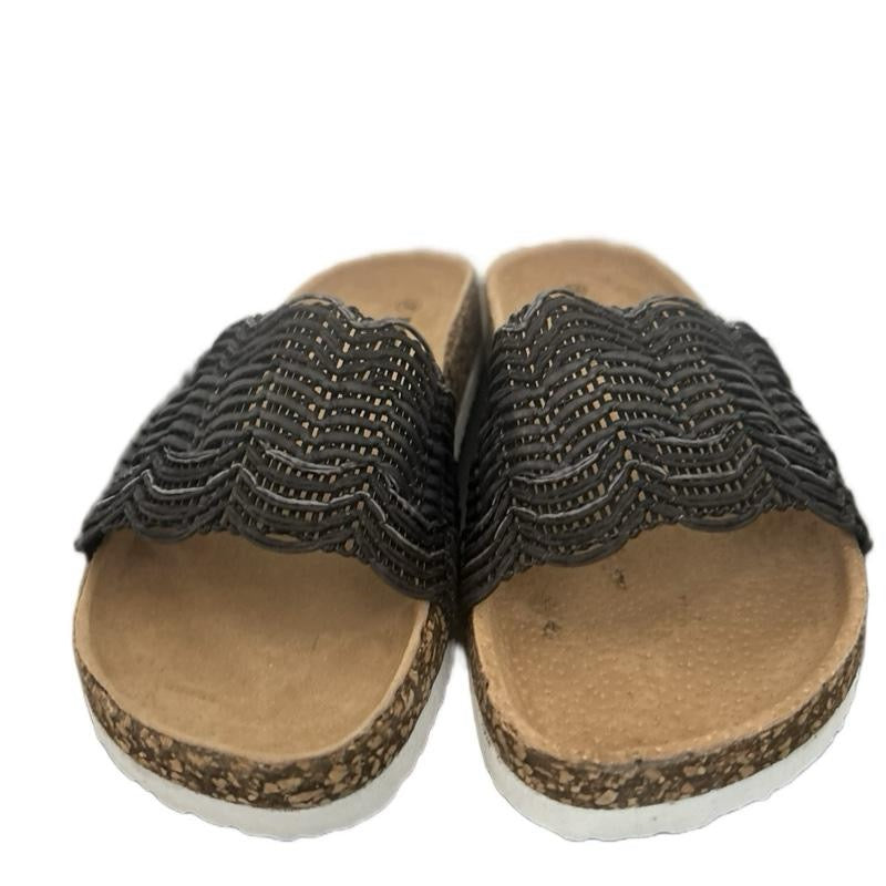 Black Woven Flatform Slide Sandals