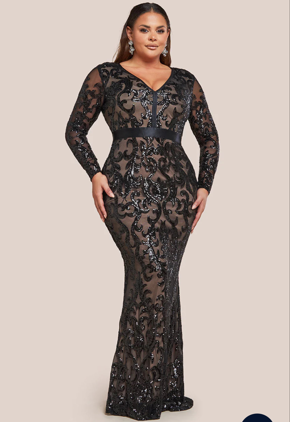 PLUS EMBROIDERED SEQUIN & MESH MAXI DRESS