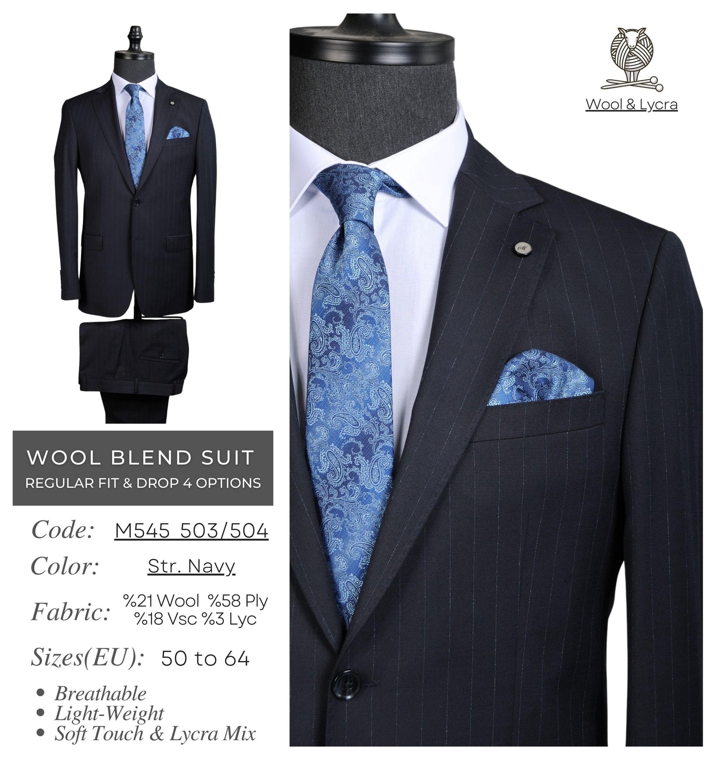 Wool blend suit Navy