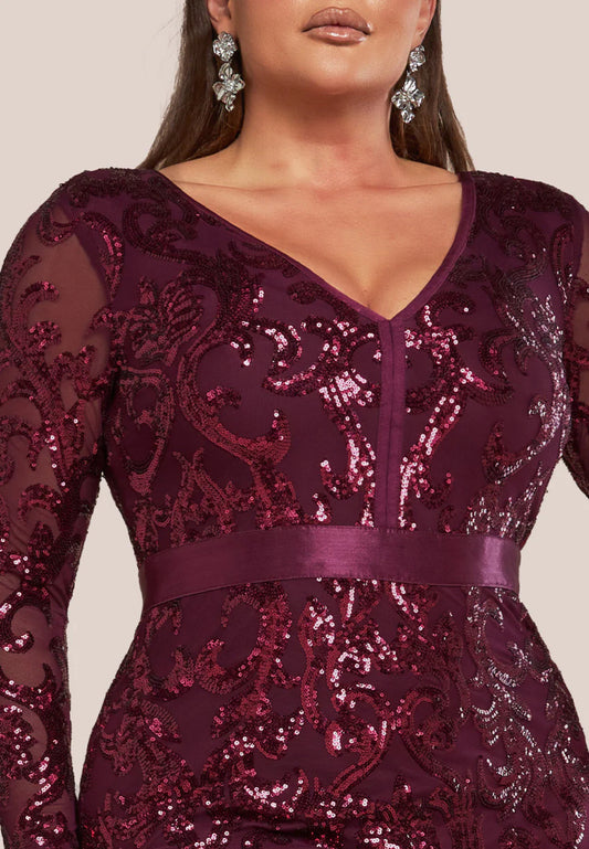 PLUS EMBROIDERED SEQUIN & MESH MAXI DRESS