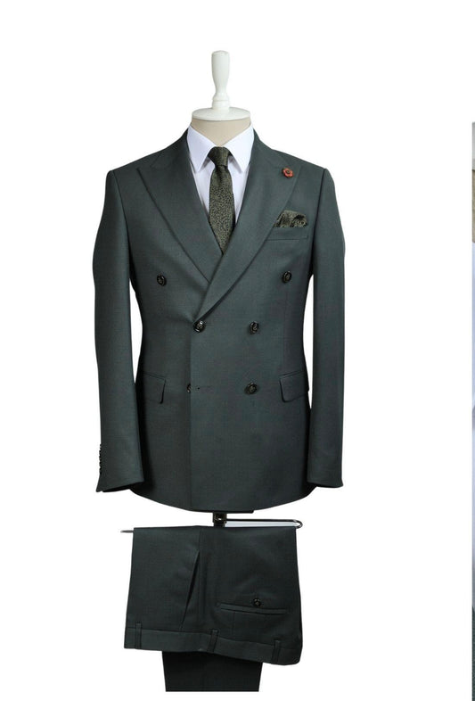 Double breasted green suit