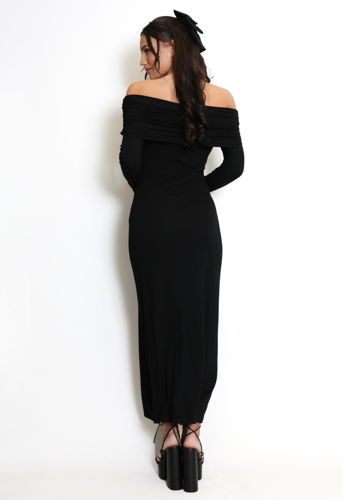 Bardot Maxi Dress With Flute Sleeve